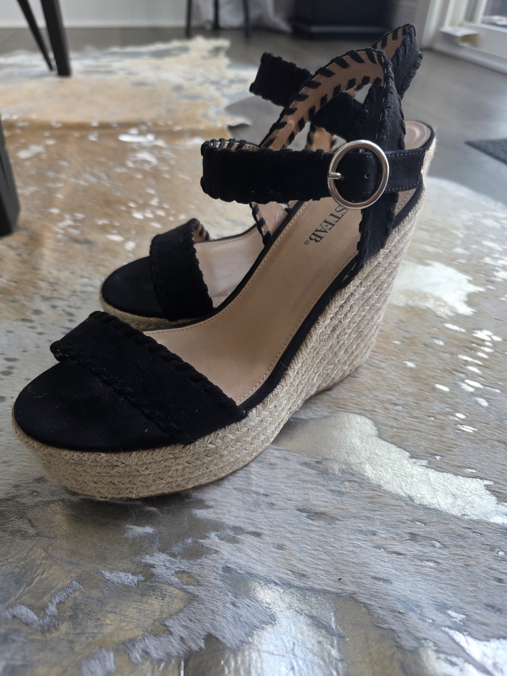 JustFab Black Espadrille Braided Ankle Strap Sandals